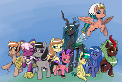 Size: 3145x2111 | Tagged: safe, artist:soulcentinel, cheerilee, cinder glow, octavia melody, princess luna, queen chrysalis, somnambula, summer flare, oc, oc:apogee, oc:cream heart, oc:dazzle dust, oc:thingpone, alicorn, changeling, changeling queen, earth pony, kirin, pegasus, pony, unicorn, cheeribetes, cheerleader outfit, clothes, cute, cutealis, diageetes, female, filly, kirinbetes, lunabetes, mare, ocbetes, somnambetes, tavibetes, woona, younger