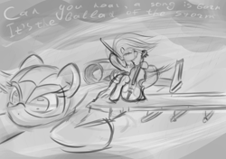 Size: 1422x1000 | Tagged: safe, octavia melody, oc, earth pony, original species, plane pony, pony, a-10 thunderbolt ii, monochrome, plane, storm, the legend of zelda