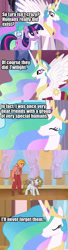 Size: 476x1743 | Tagged: safe, edit, edited screencap, screencap, megan williams, princess celestia, surprise, twilight sparkle, unicorn twilight, alicorn, human, pony, unicorn, g1, g4, animation error, comic, ethereal mane, female, filly, foal, insane fan theory, mare, princess surprise, screencap comic, text