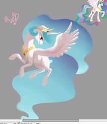 Size: 747x863 | Tagged: safe, artist:purmu, princess celestia, alicorn, pony, female, mare, multicolored mane, solo, white coat