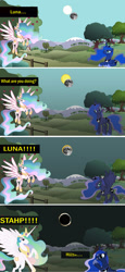 Size: 680x1472 | Tagged: safe, princess celestia, princess luna, alicorn, pony, comic, eclipse, meme, moon, stahp, sun