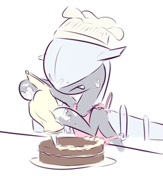 Size: 1225x1327 | Tagged: safe, artist:nobody, oc, oc only, original species, plane pony, pony, apron, cake, chef's hat, clothes, cooking, food, hat, plane, predator drone, solo