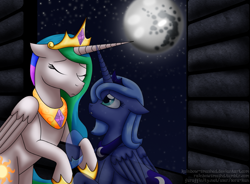 Size: 777x571 | Tagged: safe, artist:rainbow-smashed, princess celestia, princess luna, alicorn, pony, mare in the moon, moon, s1 luna, spectral