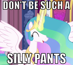 Size: 455x403 | Tagged: safe, princess celestia, alicorn, pony, cute, cutelestia, image macro, silly pants