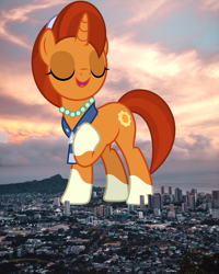 Size: 2400x3000 | Tagged: safe, artist:dashiesparkle, stellar flare, pony, unicorn, city, female, giant pony, giantess, highrise ponies, irl, macro, mare, photo, ponies in real life