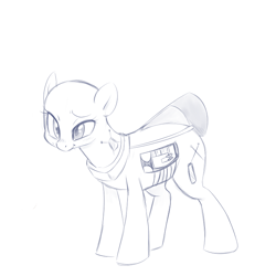 Size: 700x700 | Tagged: safe, artist:jessy, oc, oc only, original species, plane pony, pony, apollo, blushing, monochrome, plane, raised eyebrow, solo, space shuttle