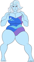 Size: 1837x3382 | Tagged: safe, artist:owlizard, trixie, monster girl, equestria girls, big breasts, breasts, clothes, female, giantess, grand and muscular trixie, huge breasts, macro, muscular female, simple background, swimsuit, titsie, white background