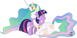 Size: 12170x6060 | Tagged: safe, artist:90sigma, princess celestia, twilight sparkle, alicorn, pony, absurd resolution, hug, momlestia, simple background, transparent background, vector