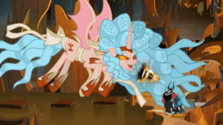 Size: 800x450 | Tagged: safe, screencap, cozy glow, lord tirek, queen chrysalis, alicorn, centaur, changeling, changeling queen, pony, the ending of the end, alicornified, animated, bat wings, chaos magic, cozycorn, giant demon alicorn cozy glow, giant pony, macro, pure concentrated unfiltered evil of the utmost potency, pure unfiltered evil, race swap, wings, xk-class end-of-the-world scenario