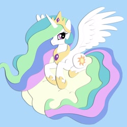 Size: 1600x1600 | Tagged: safe, artist:the-paper-pony, princess celestia, alicorn, pony, cloud, female, horn, mare, multicolored mane, solo, white coat