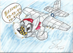 Size: 1024x745 | Tagged: safe, artist:assassinbunny, original species, plane pony, pony, fighter plane, p-51 mustang, plane, ponified, traditional art, watermark