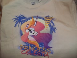 Size: 900x675 | Tagged: safe, princess celestia, alicorn, pony, clothes, female, horn, mare, solo, t-shirt