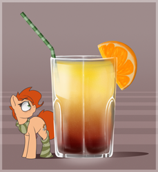 Size: 2903x3171 | Tagged: safe, artist:rexyseven, oc, oc only, oc:rusty gears, earth pony, pony, clothes, cocktail, drink, drinking straw, female, glass, mare, micro, scarf, sock, socks, solo, straw, striped socks