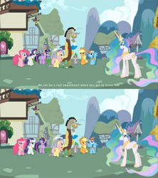 Size: 1080x1215 | Tagged: safe, screencap, applejack, discord, fluttershy, pinkie pie, princess celestia, rainbow dash, rarity, spike, twilight sparkle, alicorn, dragon, earth pony, pegasus, pony, unicorn, keep calm and flutter on, butt, female, male, mare, plot