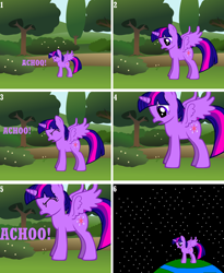 Size: 2640x3227 | Tagged: safe, artist:eli-j-brony, twilight sparkle, twilight sparkle (alicorn), alicorn, pony, pony creator, earth, giant pony, growth, macro, mega twilight sparkle, pony bigger than a planet, sneezing, solo, space