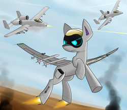 Size: 1280x1113 | Tagged: safe, artist:pandramodo, artist:pj-nsfw, oc, oc only, oc:airpon, original species, plane pony, pony, a-10 thunderbolt ii, brrrrt, gau-8, plane, ponified