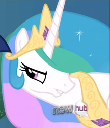 Size: 695x805 | Tagged: safe, screencap, princess celestia, alicorn, pony, keep calm and flutter on, hub logo, lip bite, solo