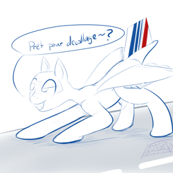 Size: 2000x2000 | Tagged: safe, artist:aerialift, original species, plane pony, pony, air france, bent over, concorde, french, grin, plane, smiling, solo