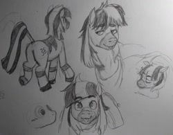 Size: 1280x998 | Tagged: safe, artist:pony quarantine, oc, oc only, oc:zeta, zebra, :p, lidded eyes, looking at you, male, mlem, monochrome, silly, sketch, sketch dump, smiling, solo, stallion, tail wrap, tongue out, traditional art, underhoof, zebra oc