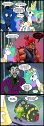 Size: 785x2200 | Tagged: safe, artist:madmax, princess celestia, princess luna, alicorn, pony, akuma, atomic bomb, comic, crossover, fallout, female, idiot, jail, katamari damacy, male, mini nuke, nuclear weapon, street fighter, the joker, this will end in death, this will end in tears and/or death, uselesstia