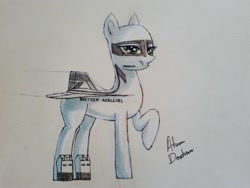 Size: 2560x1920 | Tagged: safe, artist:atum doxhun, oc, oc only, oc:sonic line, original species, plane pony, pony, concorde, painted, plane, ponified, solo, traditional art