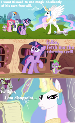 Size: 1211x1976 | Tagged: safe, princess celestia, twilight sparkle, alicorn, pony, unicorn, comic, duo, duo female, female, horn, i am disappoint, mare