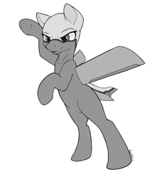 Size: 1800x2100 | Tagged: safe, artist:keeponhatin, oc, oc only, oc:bd, original species, plane pony, pony, bd-5, monochrome, plane, simple background, solo, white background