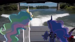 Size: 1920x1080 | Tagged: safe, artist:mr-kennedy92, princess celestia, princess luna, alicorn, pony, boat, plot, ponies in real life, river