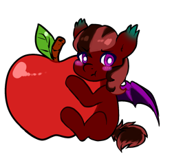 Size: 1021x944 | Tagged: safe, artist:pomrawr, oc, oc only, bat pony, pony, apple, bat pony oc, blush sticker, blushing, female, food, mare, micro, simple background, solo, transparent background