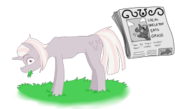 Size: 4832x3000 | Tagged: safe, artist:pony quarantine, zesty gourmand, chewing, eating, grass, grazing, herbivore, horses doing horse things, newspaper, nudity, ribs, simple background, skinny, surprised, text, transparent background