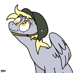 Size: 900x900 | Tagged: safe, artist:pony quarantine, derpy hooves, pegasus, pony, /mlp/, 4chan, army helmet, drawthread, helmet, signature, simple background, solo, transparent background, war face