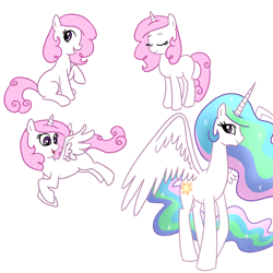 Size: 1000x1000 | Tagged: safe, artist:madmax, princess celestia, alicorn, pony, filly, pink-mane celestia, younger