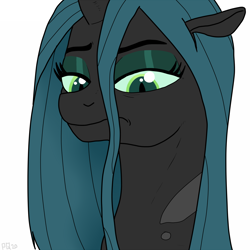 Size: 1500x1500 | Tagged: safe, artist:pony quarantine, queen chrysalis, changeling, changeling queen, bust, dissatisfied, female, mare, simple background, solo