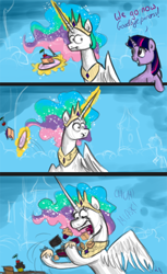 Size: 500x818 | Tagged: safe, artist:ladydekaro, princess celestia, twilight sparkle, alicorn, pony, mmmystery on the friendship express, cake, cakelestia, comic