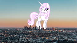 Size: 1920x1080 | Tagged: safe, fleur-de-lis, pony, city, female, giant pony, giantess, highrise ponies, irl, los angeles, macro, photo, ponies in real life