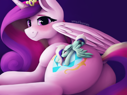 Size: 4000x3000 | Tagged: safe, artist:smallhorses, part of a series, part of a set, princess cadance, oc, alicorn, pegasus, pony, blushing, butt, butt touch, cute, dock, duo, eyes closed, female, hoof on butt, mare, micro, plot, size difference, sleeping, smiling