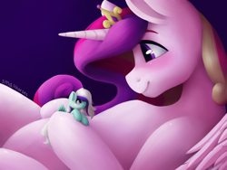 Size: 4000x3000 | Tagged: safe, artist:smallhorses, part of a series, part of a set, princess cadance, oc, alicorn, pegasus, pony, cute, digital art, duo, female, mare, micro, size difference, smiling