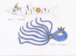 Size: 605x440 | Tagged: safe, artist:star dragon, princess celestia, princess luna, octopus, shark, animal, sharkified, species swap