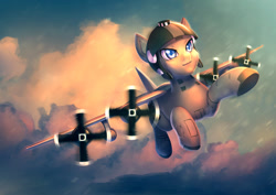 Size: 1400x990 | Tagged: safe, artist:bakki, oc, oc only, hybrid, original species, plane pony, pony, c-130 hercules, cloud, commission, flying, metallic, plane, sky, solo