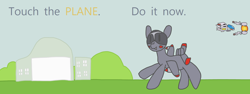 Size: 1846x693 | Tagged: safe, artist:fameng, oc, oc only, oc:blitz, original species, plane pony, pony, a-10 thunderbolt ii, do it now, meme, plane, r-9a arrowhead, r-type, touch the cow