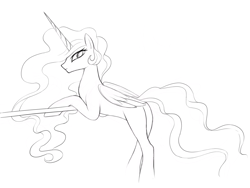 Size: 1280x960 | Tagged: safe, artist:mn27, princess celestia, alicorn, pony, lineart, missing cutie mark, monochrome, plot, solo