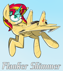 Size: 1280x1451 | Tagged: safe, artist:pandramodo, sunset shimmer, original species, plane pony, pony, flying, plane, planeified, solo, species swap, sukhoi su-27 flanker