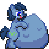 Size: 160x160 | Tagged: safe, artist:kelvin shadewing, oc, oc only, oc:huckleberry bleu, earth pony, belly, impossibly large belly, male, pixel art, simple background, solo, sprite, stallion, transparent background, vore