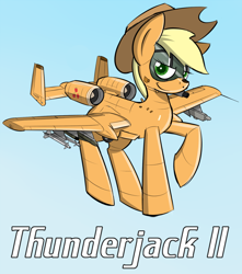 Size: 1280x1451 | Tagged: safe, artist:pandramodo, applejack, original species, plane pony, pony, a-10 thunderbolt ii, flying, plane, planeified, solo, species swap