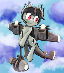 Size: 1449x1649 | Tagged: safe, artist:ikarooz, oc, oc only, oc:dorn, original species, plane pony, pony, bomb, bomber, do 217 n2, plane, solo, weapon