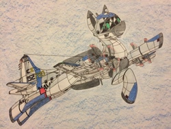 Size: 3264x2448 | Tagged: safe, artist:gtx, oc, oc only, oc:electra w. star, original species, plane pony, pony, colored, flying, lockheed ep-3e aries ii, plane, simple background, traditional art