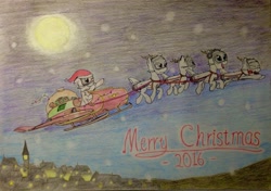 Size: 2709x1904 | Tagged: safe, artist:zackjiang, original species, plane pony, pony, christmas, flying, plane, traditional art