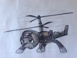 Size: 3264x2448 | Tagged: safe, artist:zackjiang, oc, oc only, original species, plane pony, pony, attack helicopter, glare, gritted teeth, helicopter, kamov ka-50, looking at you, plane, raised hoof, solo, traditional art