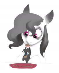 Size: 1628x2004 | Tagged: safe, artist:php109, oc, oc only, oc:inkenel, oc:oretha, pony, chocolate chip cookies, cookie, eating, female, food, holding a pony, larger female, macro, male, micro, plate, simple background, size difference, smaller male