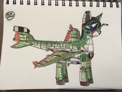 Size: 4032x3024 | Tagged: safe, artist:gtx, oc, oc only, oc:emily p. rowler, original species, plane pony, pony, absurd resolution, agm-88 harm, blue eyes, colored, ea-6b prowler, plane, refueling probe, simple background, solo, traditional art, white background